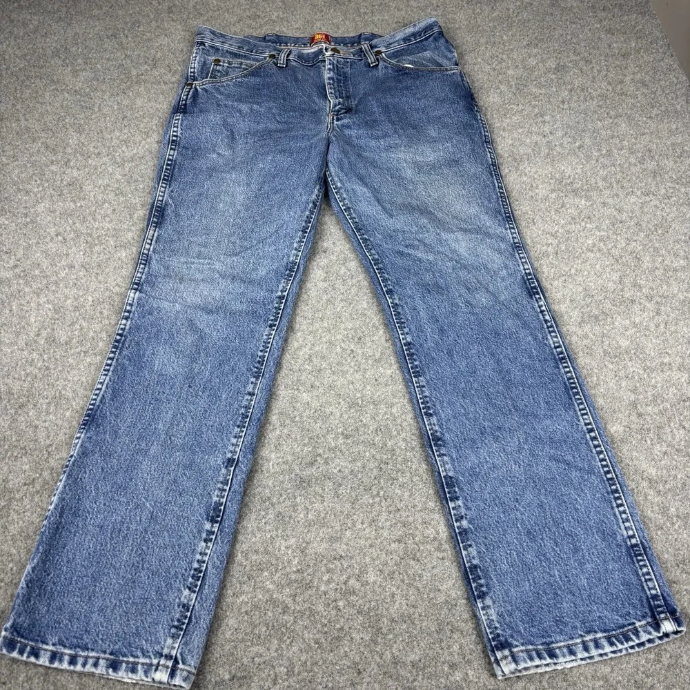 Wrangler 36MWZ Slim Fit Jeans Mens 35x32 Cowboy Cut Medium Wash Blue Western EUC